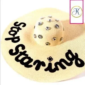 Oversized Jeweled Floppy Beach Hat | Straw Hat | Gems | Bling | Wide Brim Hat Rhinestone White Floppy Wedding Hat - 20 main image 3